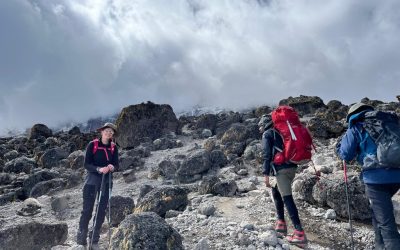 Hikers climbing Kilimanjaro National Park near Uhuru Peak